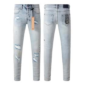 KSUBI men's casual light color vintage distressed washed skull print slim fit jeans-2472  